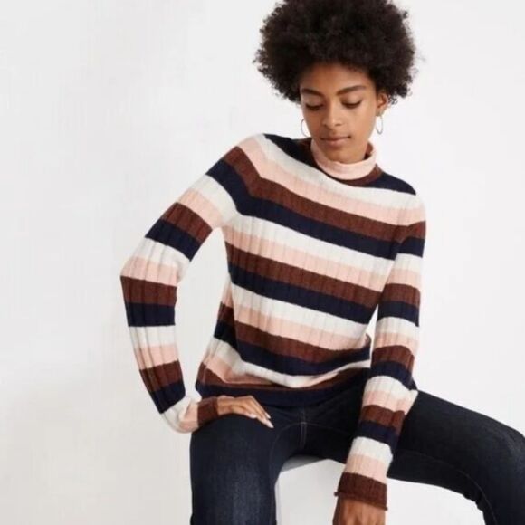 Madewell striped turtle neck sweater multicolor Mock neck size 3X - Picture 3 of 10
